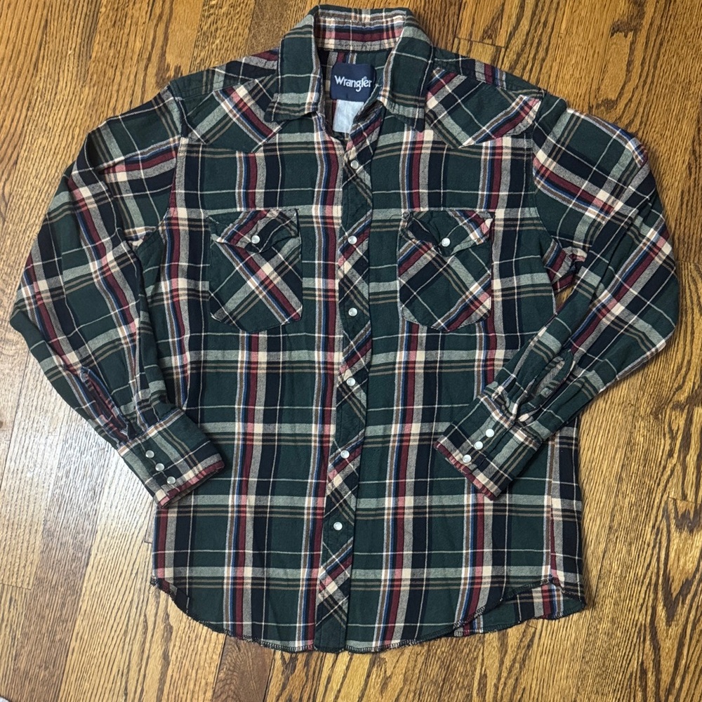 Y2K Wrangler Dark Green & Red Plaid Shirt